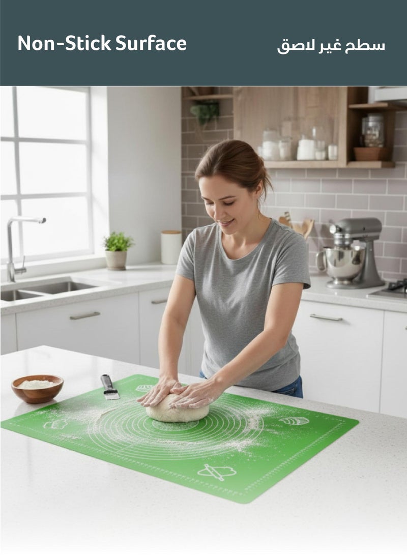 ريست REST Silicone Baking Mat for Pastry Rolling Dough with Measurements Liner Heat Resistance Table Placemat Pad Pastry Board Non stick Non Slip Baking Supplies for Bake Pizza Cake 60x40cm Green - Image 2
